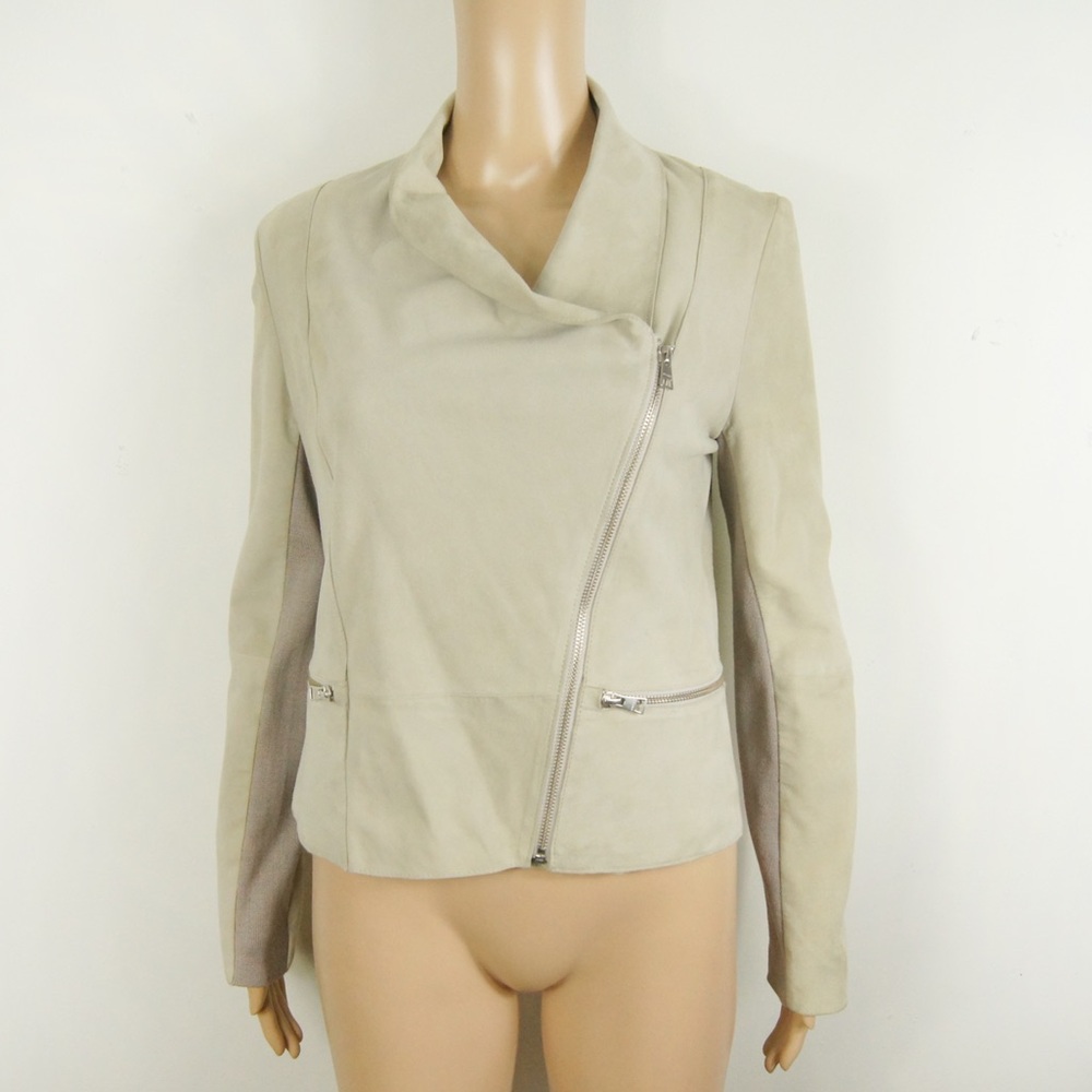 Soai & Kyo Cream Beige Suede Moto Leather Jacket